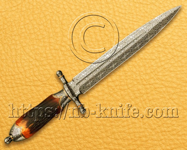 Personalized Handmade Damascus Mosaic Steel Hunting and Survival Dagger Knife | Stag Handle | Damascus Pen | Wooden Gift Box