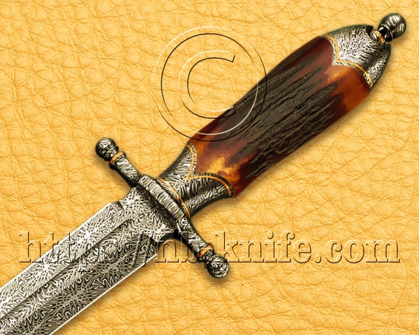 Personalized Handmade Damascus Mosaic Steel Hunting and Survival Dagger Knife | Stag Handle | Damascus Pen | Wooden Gift Box