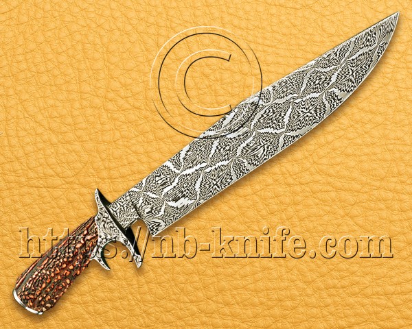 Personalized Engraving Handmade Damascus Mosaic Steel Hunting and Survival Bowie Knife | Stag Handle | Damascus Pen | Wooden Gift Box