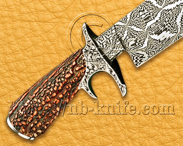 Personalized Engraving Handmade Damascus Mosaic Steel Hunting and Survival Bowie Knife | Stag Handle | Damascus Pen | Wooden Gift Box