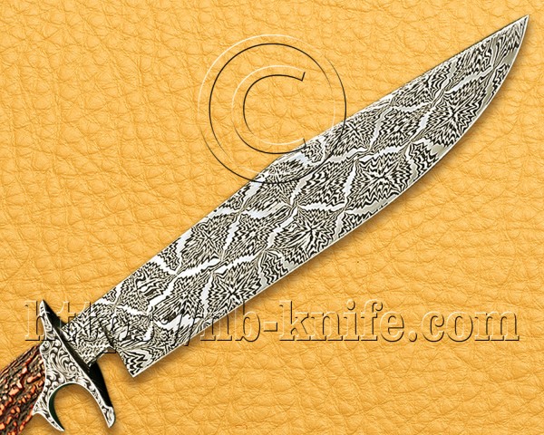 Personalized Engraving Handmade Damascus Mosaic Steel Hunting and Survival Bowie Knife | Stag Handle | Damascus Pen | Wooden Gift Box