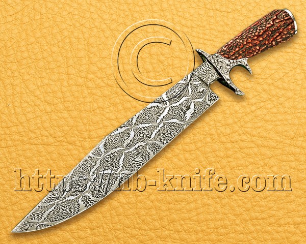 Personalized Engraving Handmade Damascus Mosaic Steel Hunting and Survival Bowie Knife | Stag Handle | Damascus Pen | Wooden Gift Box