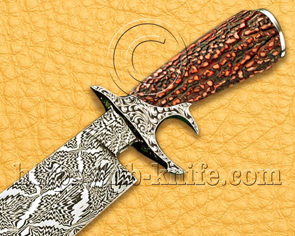 Personalized Engraving Handmade Damascus Mosaic Steel Hunting and Survival Bowie Knife | Stag Handle | Damascus Pen | Wooden Gift Box