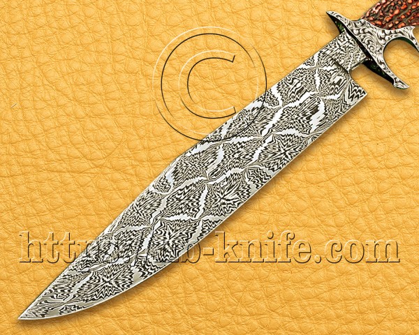 Personalized Engraving Handmade Damascus Mosaic Steel Hunting and Survival Bowie Knife | Stag Handle | Damascus Pen | Wooden Gift Box