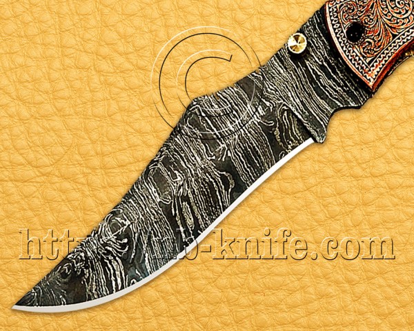 Personalized Engraving Handmade Damascus Steel Pocket Folding Knife | Copper Handle | Damascus Pen | Wooden Gift Box