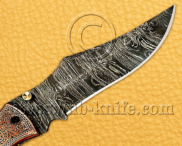 Personalized Engraving Handmade Damascus Steel Pocket Folding Knife | Copper Handle | Damascus Pen | Wooden Gift Box