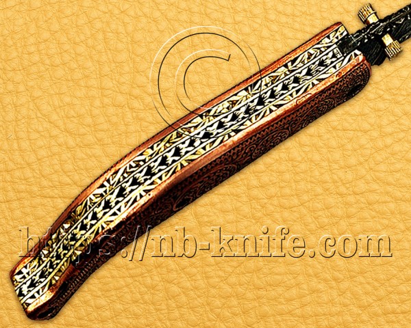 Personalized Engraving Handmade Damascus Steel Pocket Folding Knife | Copper Handle | Damascus Pen | Wooden Gift Box