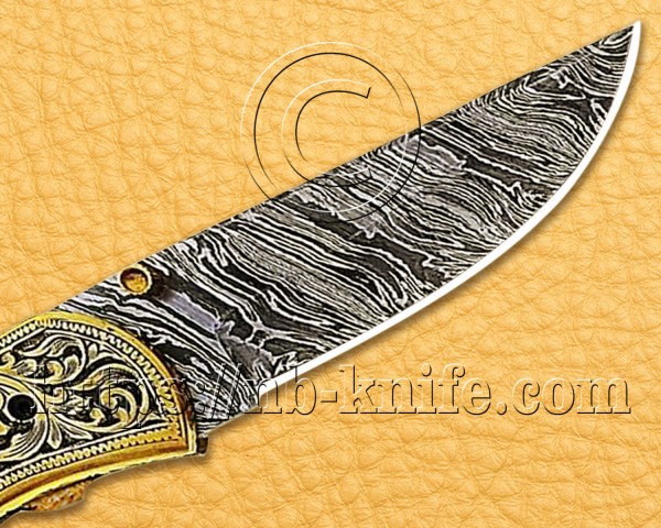 Personalized Engraving Handmade Damascus Steel Pocket Folding Knife | Brass Handle| Damascus Pen | Wooden Gift Box