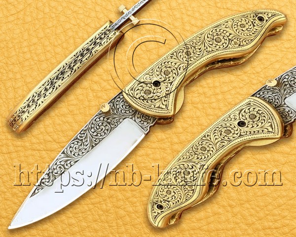 Personalized Engraving Handmade Stainless Steel Pocket Folding Knife | Brass Handle | Damascus Pen | Wooden Gift Box