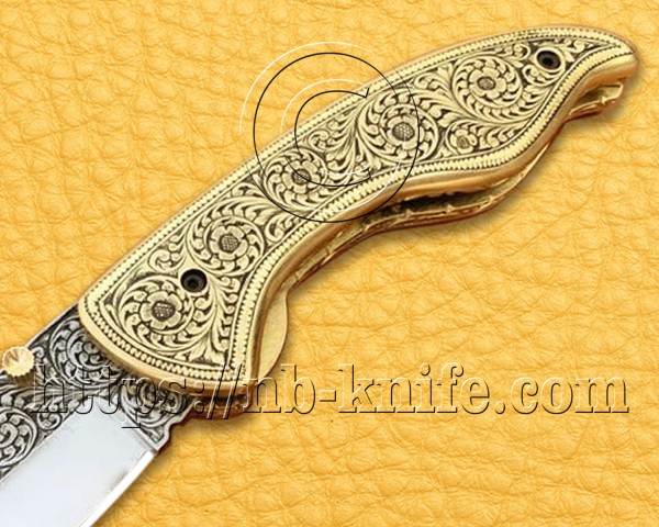 Personalized Engraving Handmade Stainless Steel Pocket Folding Knife | Brass Handle | Damascus Pen | Wooden Gift Box