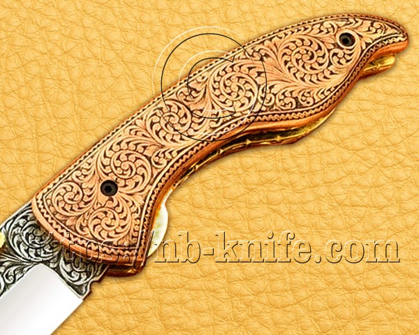 Personalized Engraving Handmade Stainless Steel Pocket Folding Knife | Copper Handle | Damascus Pen | Wooden Gift Box