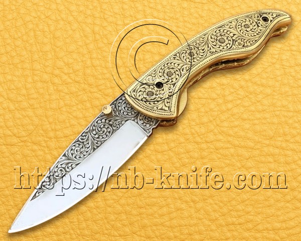 Personalized Engraving Handmade Stainless Steel Pocket Folding Knife | Brass Handle | Damascus Pen | Wooden Gift Box